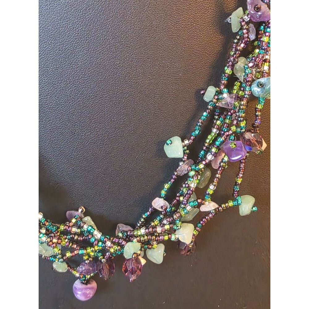 Fluorite & Amethyst Gemstone Multistrand‎ Beaded Necklace w/ Magnetic Clasp - Picture 10 of 12